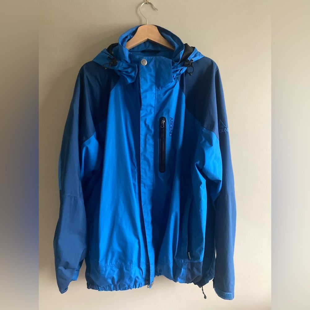 Ascend Men Windbreaker Jacket XL Hooded Outdoor Hiking Blue Wind Resistant
